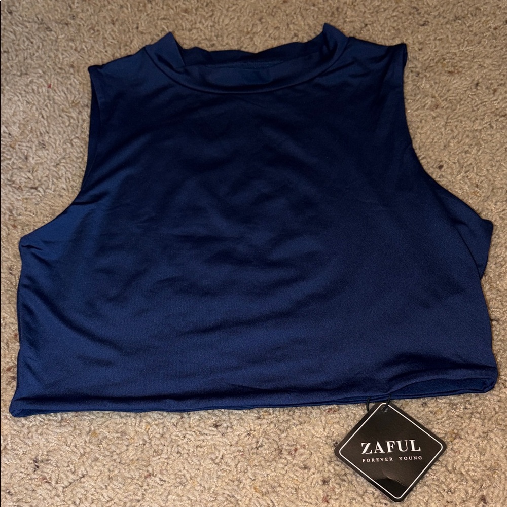 Zaful Navy Blue Stretchy sleeveless Crop Top size L (8)